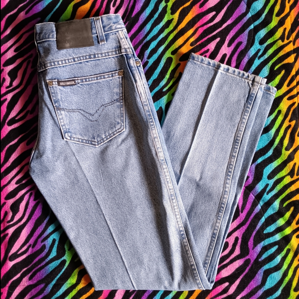 🖤🧡 Vintage Y2K Harley Davidson Classic Jeans Light Wash 8 Long Biker Straight